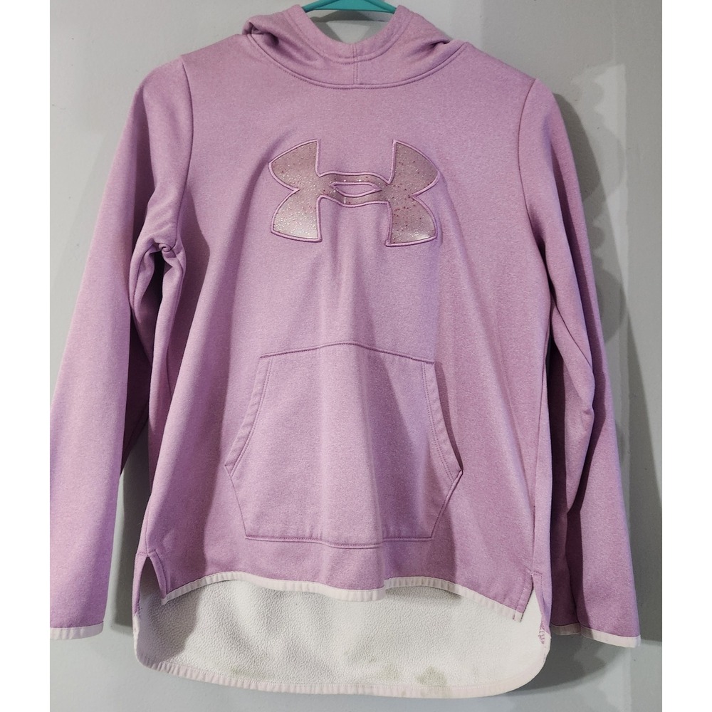 Under Armour Girls Light Purple Fleece Hoodie Glitter Logo YLG Large Sweatshirt